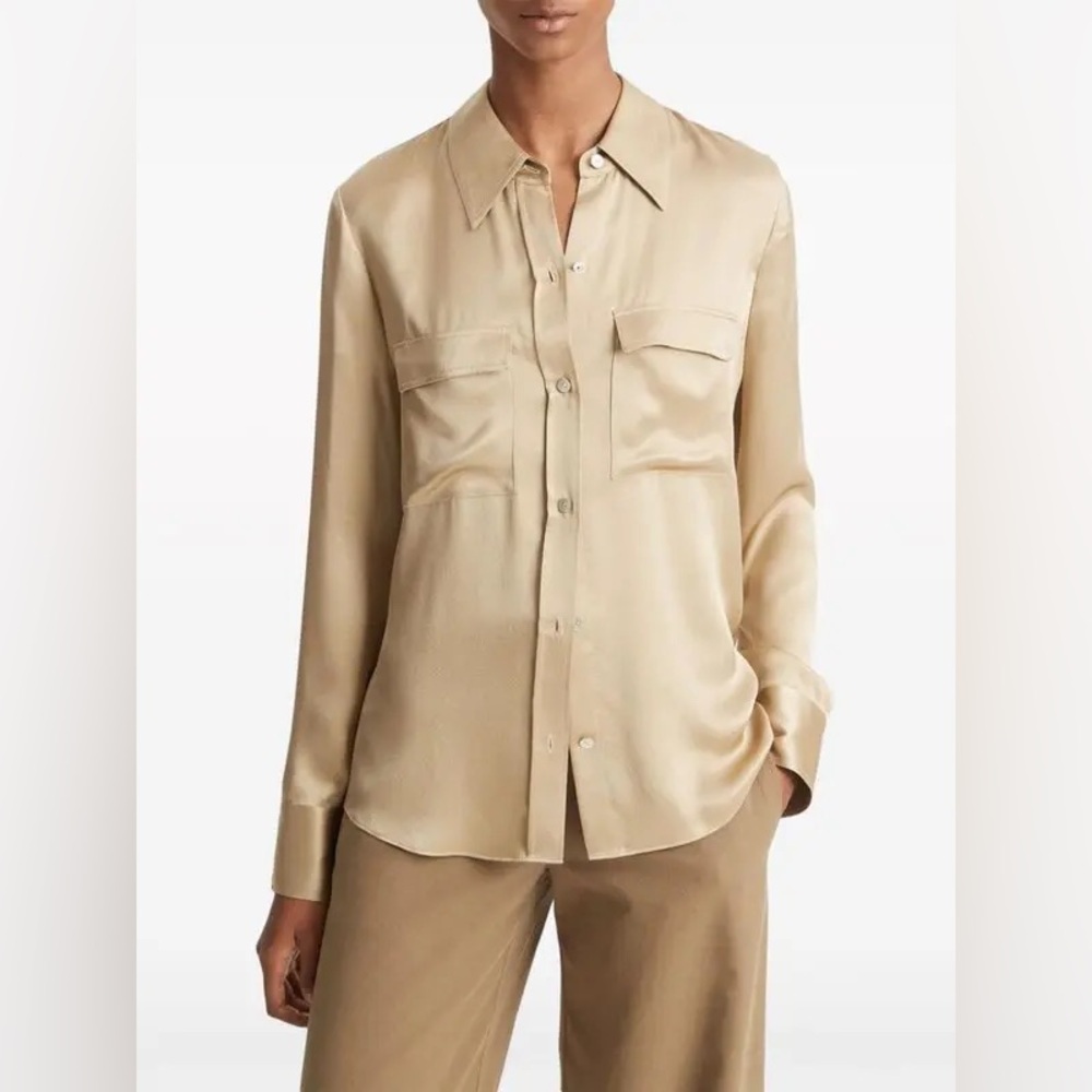 Vince Chest Pocket 100% Silk Blouse XS